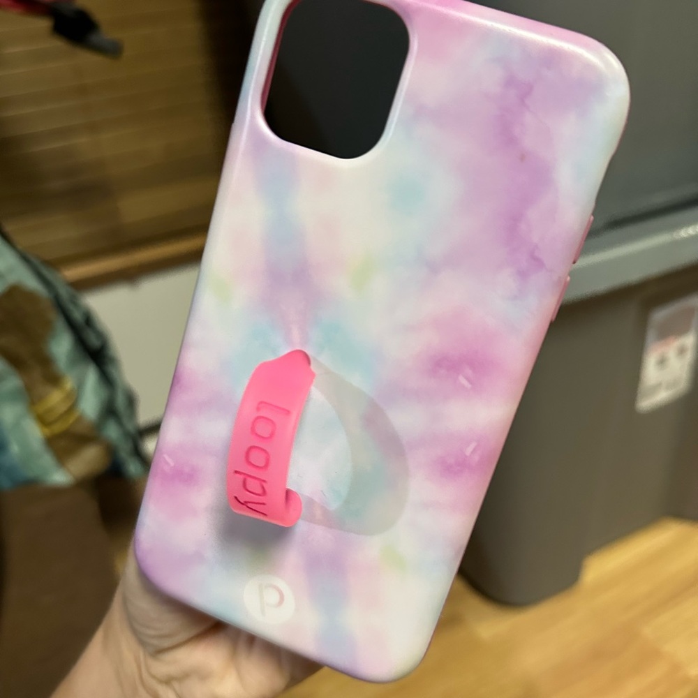 iPhone 11 Loopy Case Pink and White Phone Case with Loop Holder